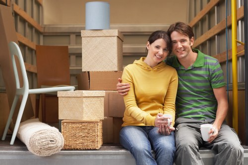 Packed household items ready for collection by a Chelsea man and van service